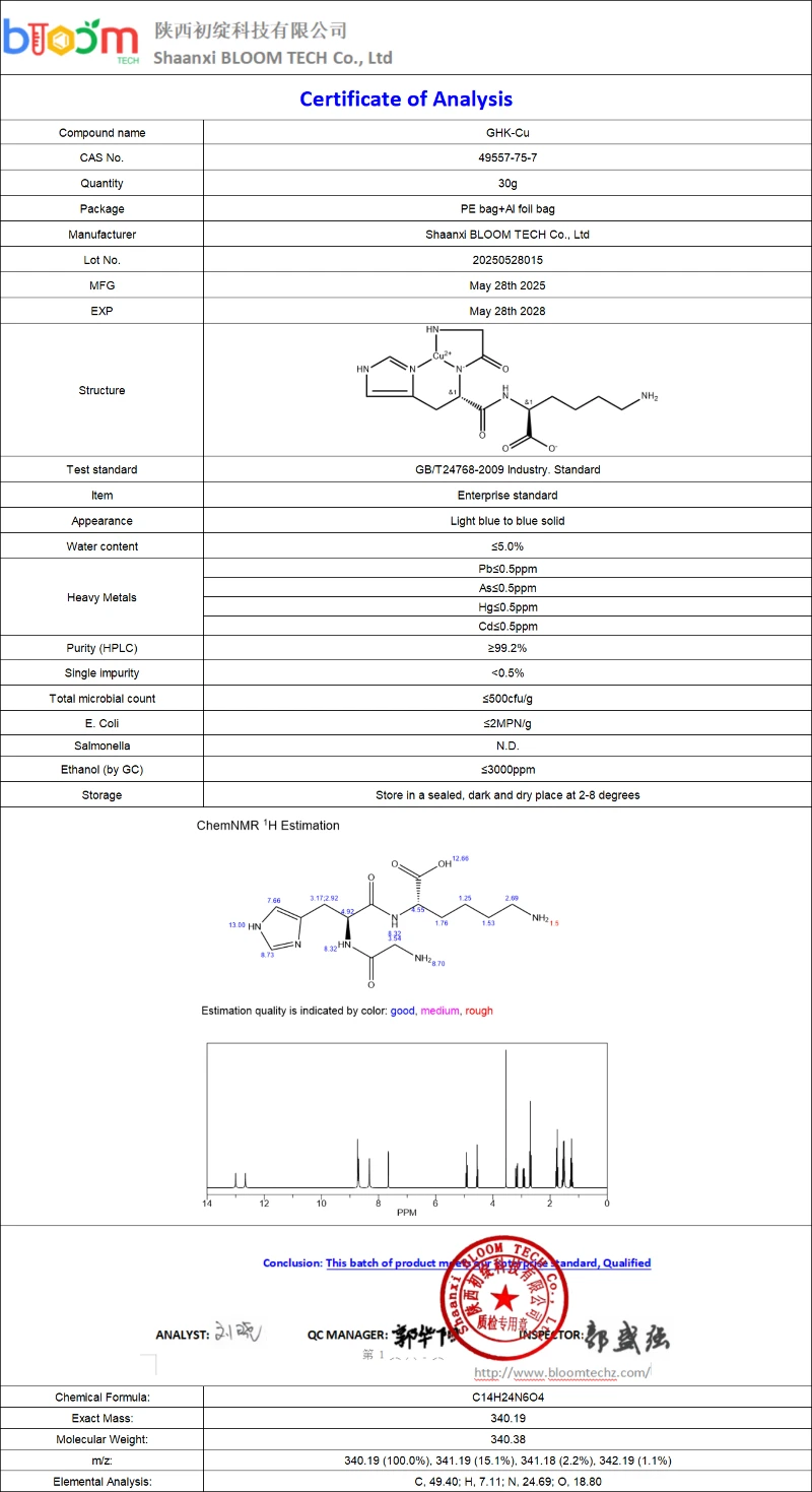 copper peptide COA | Shaanxi BLOOM Tech Co., Ltd copper peptide COA | Shaanxi BLOOM Tech Co., Ltd